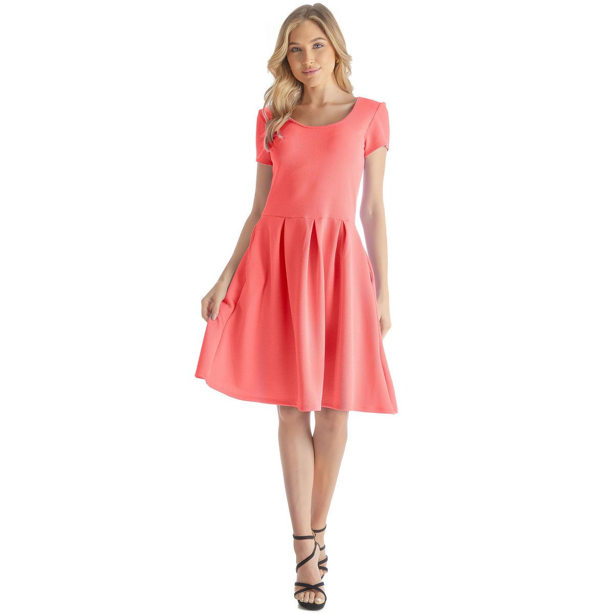 Womens Scoop Neck Short Sleeve Knee Length Pleated A-Line Pocket Dress - 24seven Comfort Apparel™ - thumbnail 10