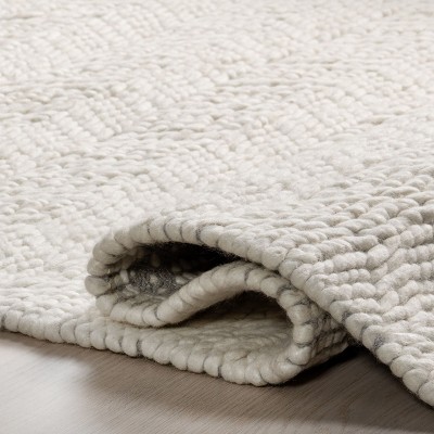 Ivory Hand-Braided Wool Rectangular Area Rug, 5' x 8'