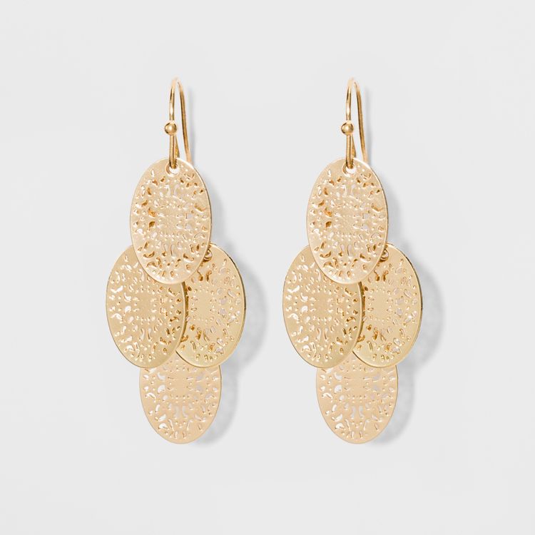 Filigree Chandelier Drop Earrings - A New Day&#8482; Gold: Steel &#38; Brass, Fish Hook Closure, 1 of 3