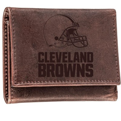 Evergreen NFL Cleveland Browns Brown Leather Trifold Wallet Officially Licensed with Gift Box