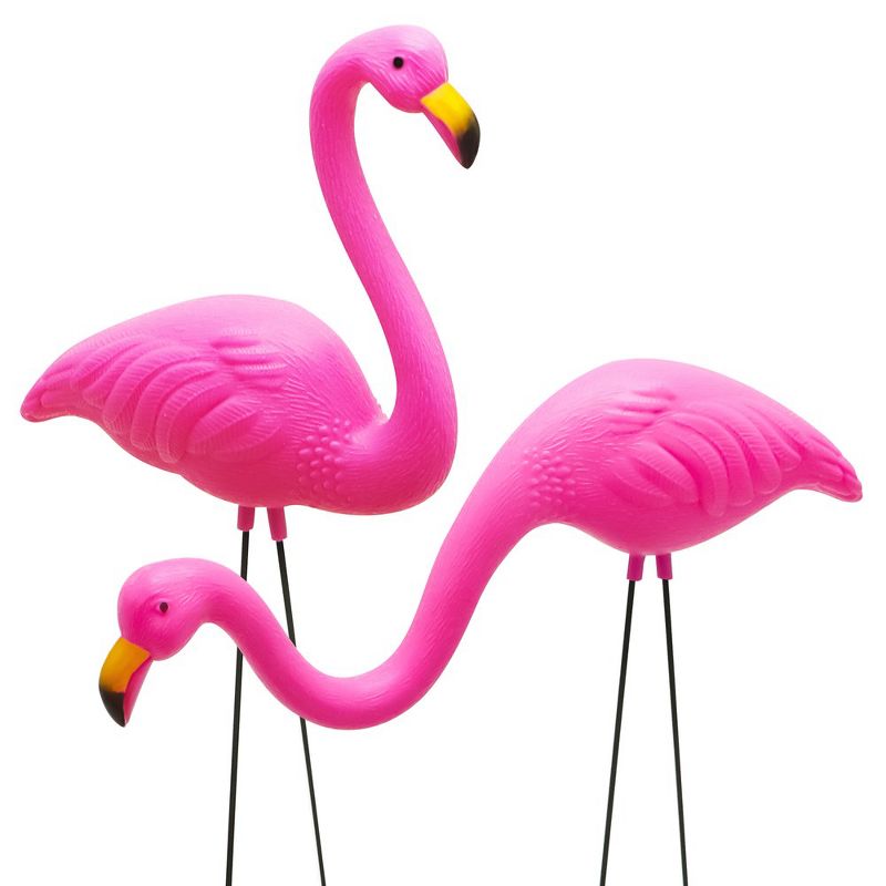 Syncfun Pink Flamingo Yard Ornament Stakes, Mini Lawn Plastic Flamingo Statue with Metal Legs for Outdoor & Garden, 1 of 8