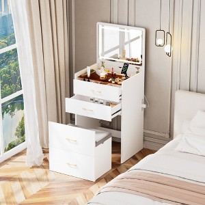 Sapphtopaz Makeup Vanity Desk with Mirror and Lights, Wood Makeup Table with Drawer & Storage Cabinet Dresser For Bedroom - 1 of 4