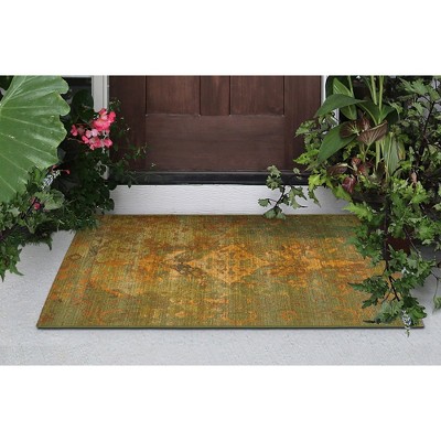 Green Kermin Watercolor Effect Indoor/Outdoor Synthetic Rug