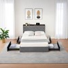 Full Bed Frame with Charging Station, Upholstered Headboard & 4 Storage Drawers, Wooden Slats Support, No Box Spring Needed, Light Grey - 2 of 4