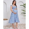 BLUEMING Maternity Dress Summer Ruffled Highwaist Dress with Mini Cap Sleeve Shirred A-Line Midi Dress Floral Sundress - 2 of 4