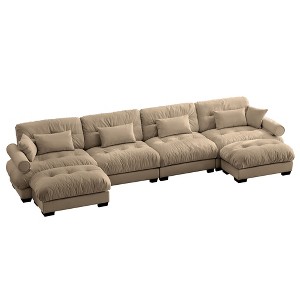 Christopher Knight Home Chasel  Modern 4 Seater Velvet 166" U Sofa with Bolstered Armrests and Two Movable Ottomans - 1 of 4