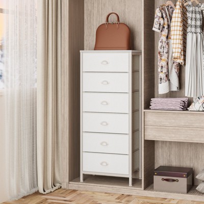 Tall Dresser with 6 Drawers,Vertical End Table and Nightstand for Bedroom, Dorm Bedside Furniture with Fabric Storage Drawer in Living Room,Closet
