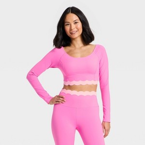 Women's Knit Scallop Cropped Support Long Sleeve Top - JoyLab™ - 1 of 3