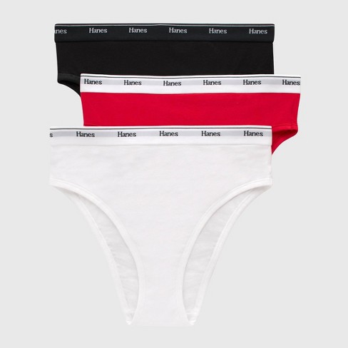 Hanes Women's 3pk Hi-cut Underwear - White/red/black Xl : Target