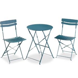 Decksplore 3-Piece Folding Bistro Set, Metal Frame Table and Chairs for Small Spaces, Indoor/Outdoor Use - 1 of 4