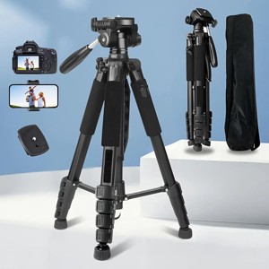 74Inch Heavy-Duty Aluminum Tripod with Dual Quick Release Plate, Phone Mount & Carrying Bag – Universal Stand for DSLR, Phones, Projectors & More - 1 of 4