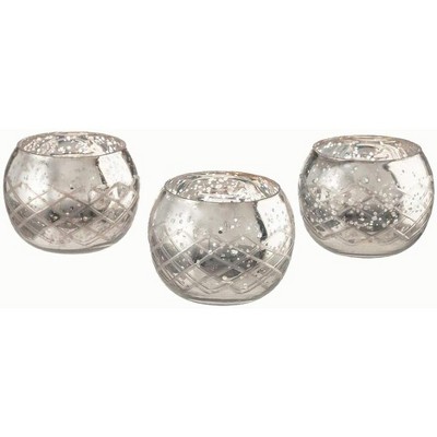 Livevie Champagne Collection Etched Diamond Shaped Handmade Glass Votive Candle Holders for Weddings and Home Decor (Set of 3), Medium