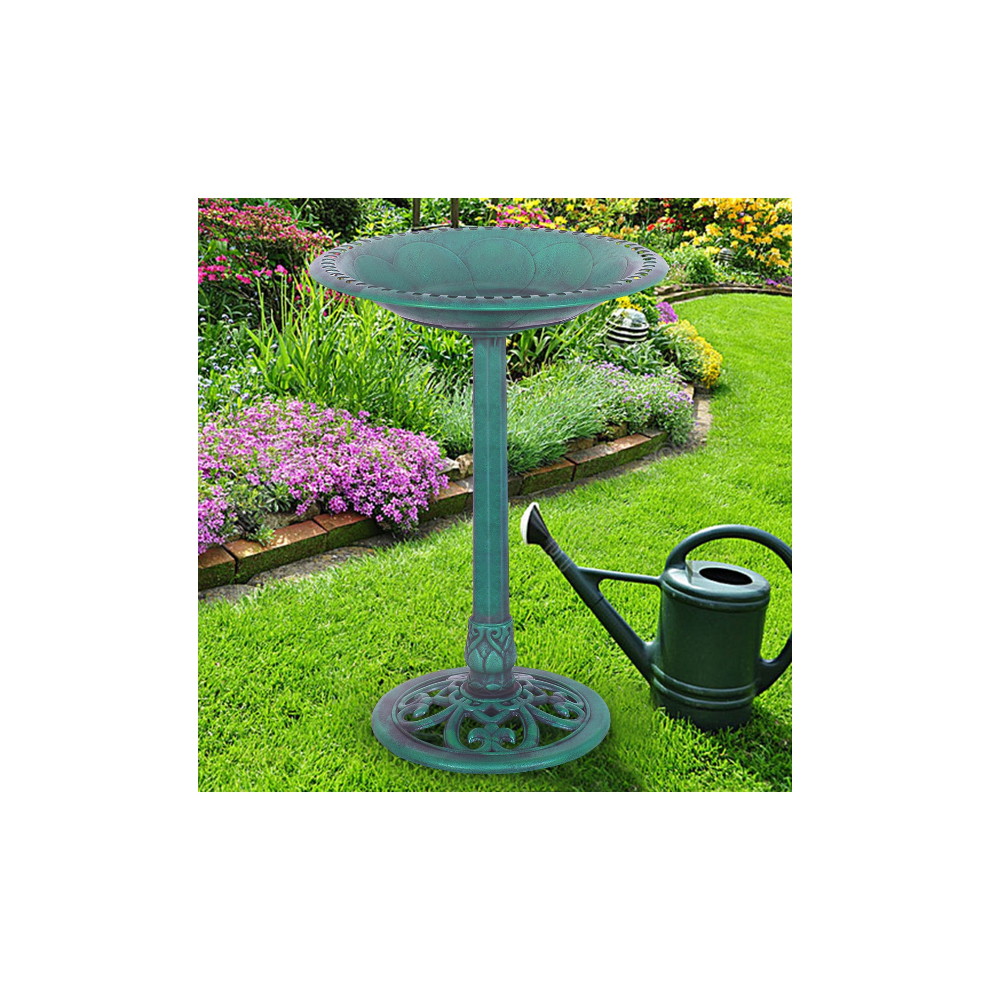 Costway Green Pedestal Bird Bath Feeder Freestanding Outdoor Garden Yard Patio Decor
