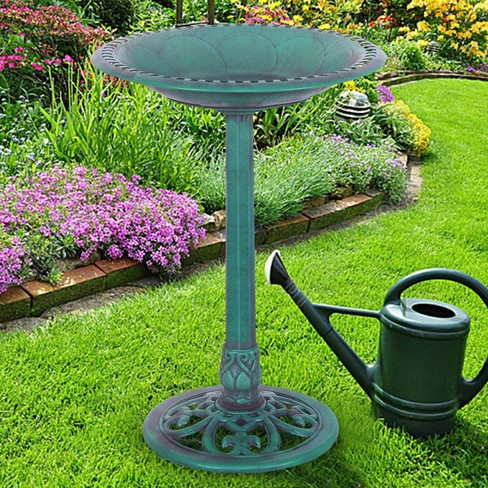Green Pedestal Bird Bath Feeder Freestanding Outdoor Garden Yard Patio Decor 