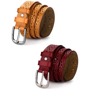 INSPIRE CHIC Gender Natural Retro Floral Hollow Belts Pin Buckle Faux Leather Belts for Jeans Pants - 1 of 4