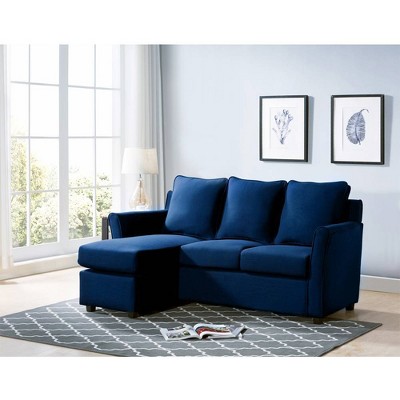 HOMES: Inside + Out Henri Upholstered Sofa Dressy Blue: Modern L-Shaped, Microfiber, Wood Legs, Foam Filled