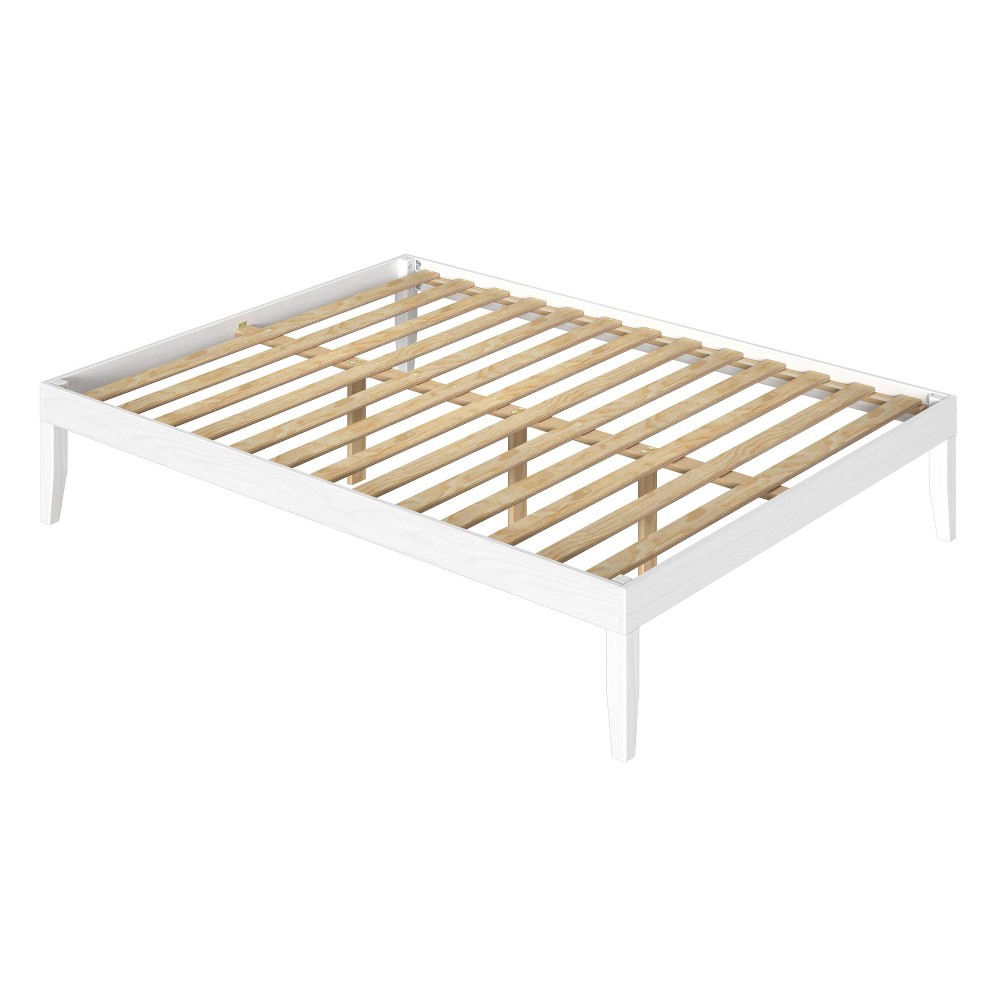 Photos - Wardrobe Pensy Solid Wood Mid-Century Modern Queen Size Platform Bed Frame White 