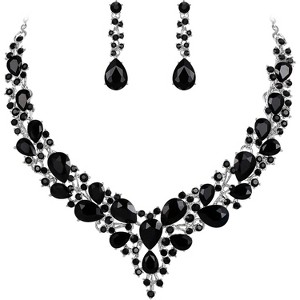 Wedding Bridal Jewelry Set, Austrian Crystal Teardrop Cluster Necklace & Earrings - 1 of 4