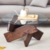 Modern Glass Coffee Table,Side Table With Tempered Glass Top And MDF Legs,Round Coffee Table For Living Room Dining Room-Cuddlewood - 3 of 4
