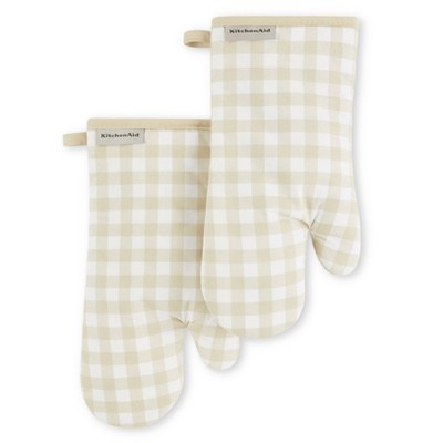 KitchenAid Gingham Oven Mitt 2-Pack Set- Color: Milkshake