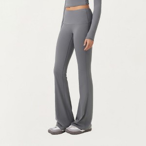 Anna-Kaci Active Women's High Waist Flare Leg Pants with Foldover Waistband and Stretch Performance Fabric - 1 of 4