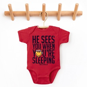 SmileyWorld He Sees You When You're Sleeping - Baby Short Sleeve Graphic Bodysuit - 1 of 4