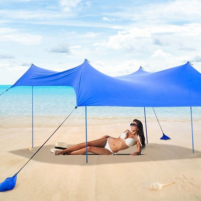 Costway Family Beach Tent Canopy w/ 4 Poles Sandbag Anchors 7'x7' UPF50+  Blue