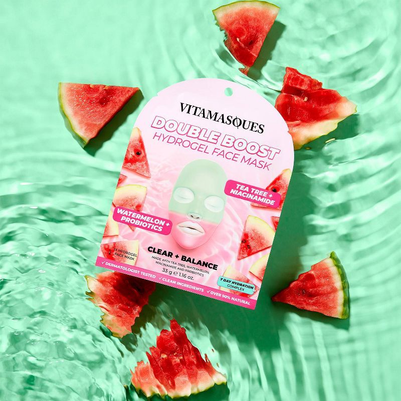 Vitamasques Double Boost Hydrogel Clear + Balance Face Mask - Tea Tree &#38; Watermelon - 1.16 fl oz, 4 of 9