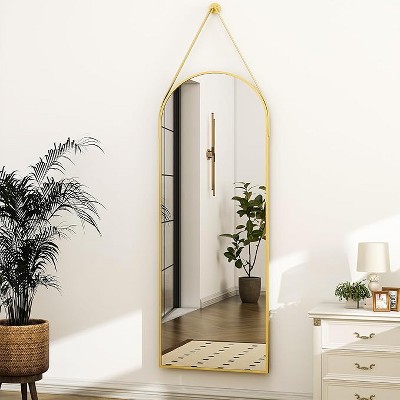 Beautyolove 48"L x 16"W Arched Mirror with Hanging Leather Strap Full