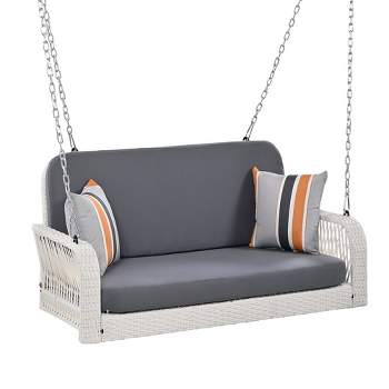 Hanging Porch Swing With Removable Cushion Covers, 2 Durable Metal Chains, Seat And Back Cushion, 2 Pillows