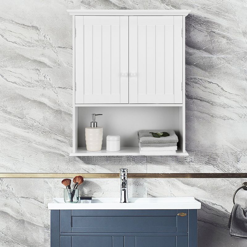 Tangkula Wall Mounted Bathroom Cabinet Medicine Cabinet Storage Organizer with 2 Doors & Adjustable Shelf Grey/White, 2 of 9