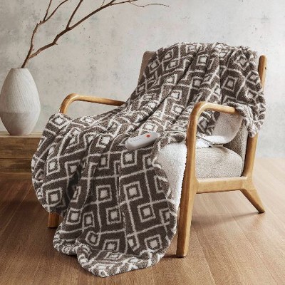 Sapphtopaz 50"x60" Heated Blanket, Faux Feathersoft Throw Blanket for Bed, Reversible Fluffy Fleece Blanket with 5 Heat Settings, Dream Soft Blanket