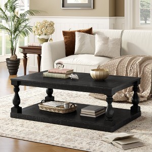 CAVINAS Vintage Coffee Table with Smooth Pine Veneer & Artistic Vase Legs,Rectangular Center Table for Living Room,Apartment - 1 of 4
