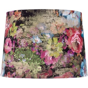 Springcrest 13" Top x 15" Bottom x 11" High x 11" Slant Print Lamp Shade Replacement Medium Drum Round Floral Velvet Flowers Spider Harp Finial - 1 of 4