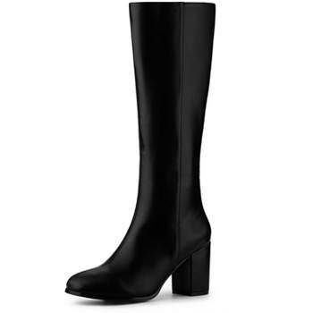 PU Knee High Boots Women Roman Style Chunky Heel Round Toe Fashion Boots  Fall Winter Leather Riding Booties 2022