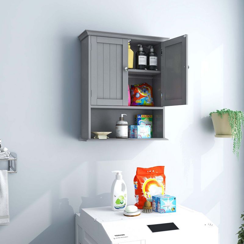 Costway Bathroom Wall Cabinet Medicine Storage Organizer with Adjustable Shelf & 2 Doors, 4 of 11