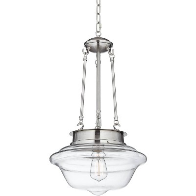 Possini Euro Design Brushed Nickel Pendant Light 13" Wide Farmhouse Schoolhouse LED Clear Glass for Kitchen Island Dining Room