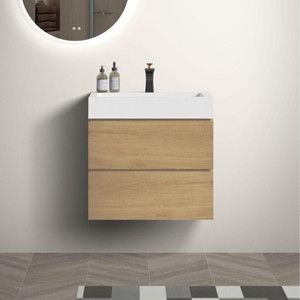 Vynxaria 24" Natural Oak Bathroom Vanity with Sink, Large Storage Wall Mounted Floating Bathroom Vanity for Modern Bathroom, Pre-assembled - 1 of 4