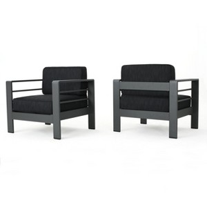 GDFStudio Cape Coral Outdoor Aluminum Club Chairs with Optional Sunbrella Cushions (Set of 2), Dark Gray - 1 of 4