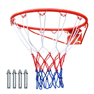 BestParts 18" Steel Basketball Rim Replacement with Net - Red & Iron - 1 of 4
