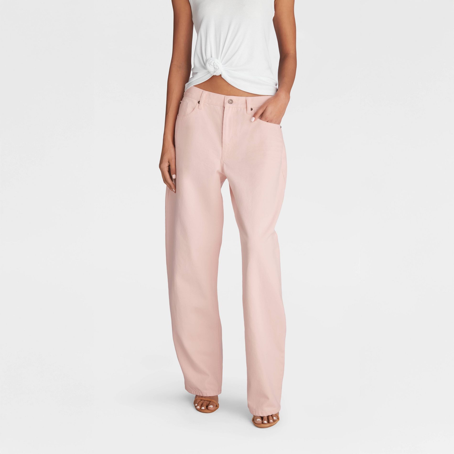 KBB by KAHLANA Women's Mid-Rise Barrel Leg 'The Kahlana Jean' - Light Pink