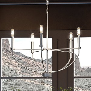 Urban Ambiance Luxury Modern Farmhouse Chandelier 20''H x 22.375''W,  Brushed Nickel Finish,  Armidale Collection, UHP3971 - 1 of 4