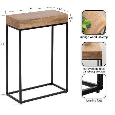 Natural Mango Wood and Black Metal Slim Side Table