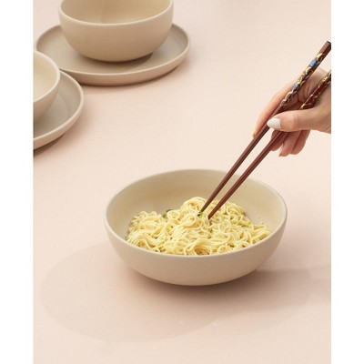 Beige 30oz Stoneware Pasta and Salad Bowls Set of 4