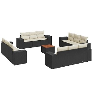 vidaXL Patio Sofa Set with Cushions Outdoor Furniture 13 Piece Poly Rattan - Black and Cream - 1 of 4