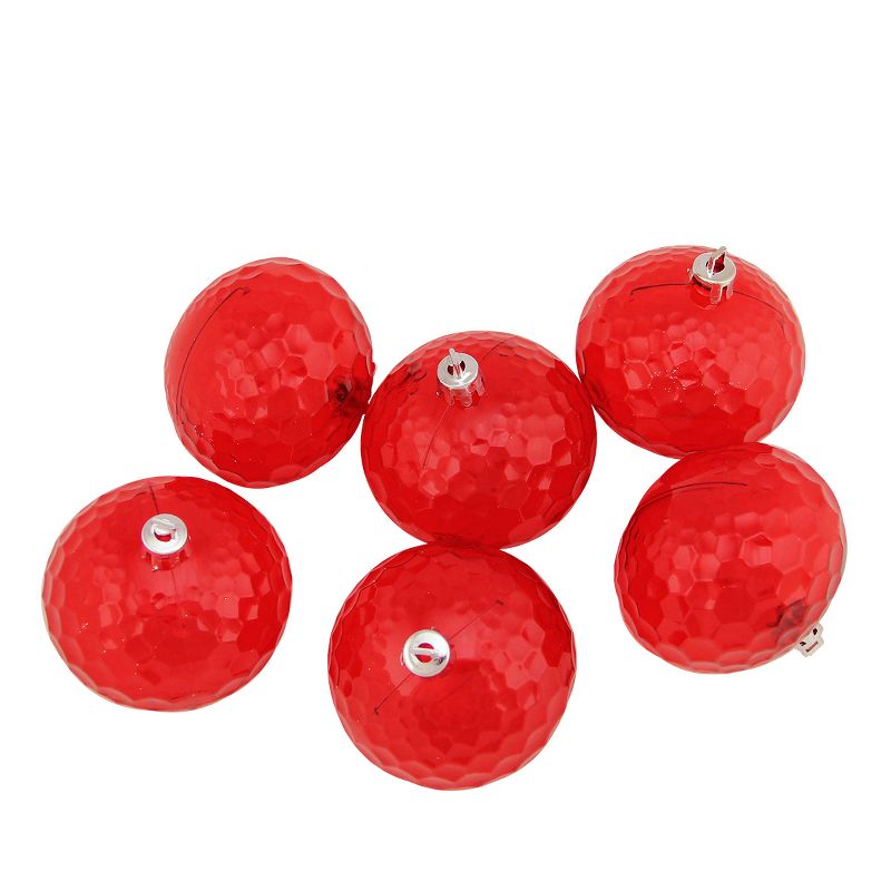 Northlight 6ct Transparent Shatterproof Hammered Christmas Disco Ball Ornament Set 2.5" - Red, 1 of 3