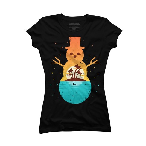 Junior's Design By Humans Christmas in July Snowman Sunset By destiny29 T-Shirt - image 1 of 3