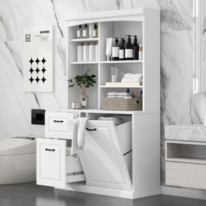 SEVOBAL Bathroom Storage Cabinet Tall Freestanding Organizer with Tilt-Out Hamper and Adjustable Shelves, White, 39.3"*16.5"*70.9" - 1 of 4