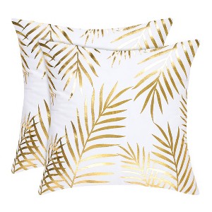 PiccoCasa Decorative Flannelette Square Zipper Leaves Pattern Pillow Cover - 1 of 4