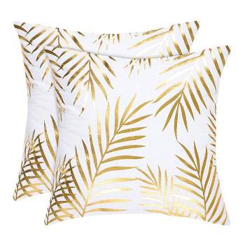 PiccoCasa Flannelette Square Leaves Pillow Cover 2 Pcs